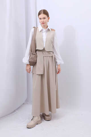 Yelekli Triko Takım Krem - 2