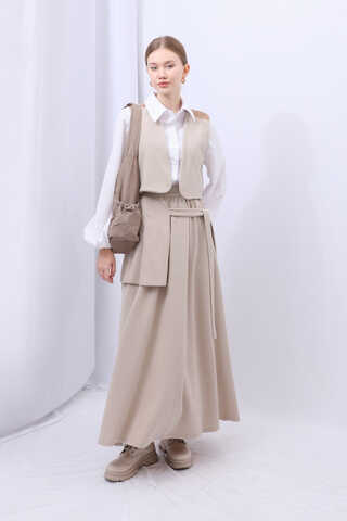 Yelekli Triko Takım Krem - 4