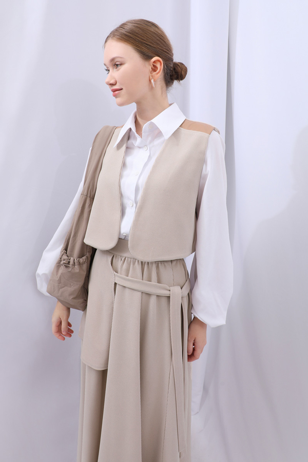 Yelekli Triko Takım Krem - 11