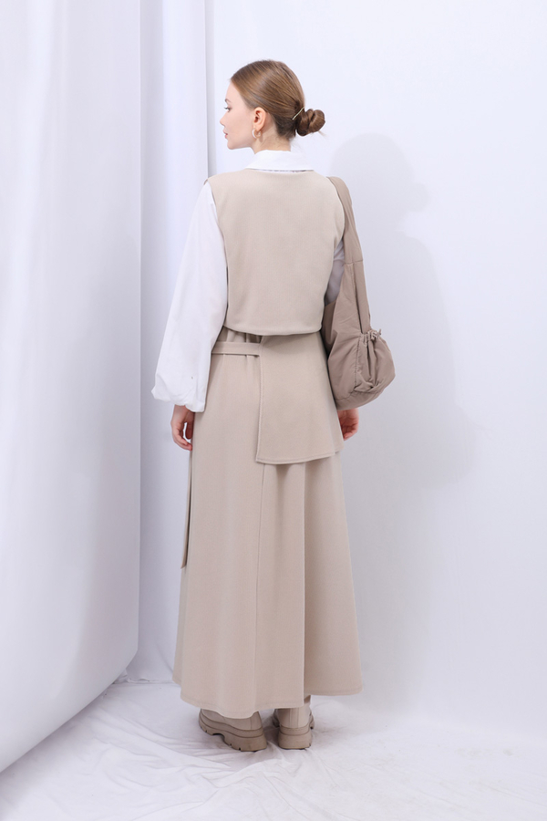 Yelekli Triko Takım Krem - 15