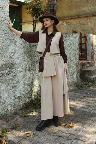 Yelekli Triko Takım Krem - 9