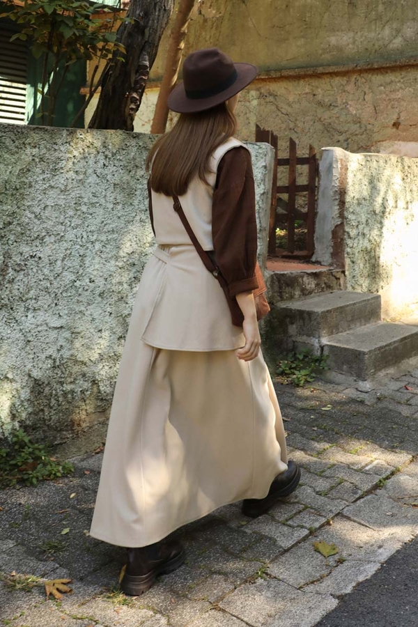 Yelekli Triko Takım Krem - 16