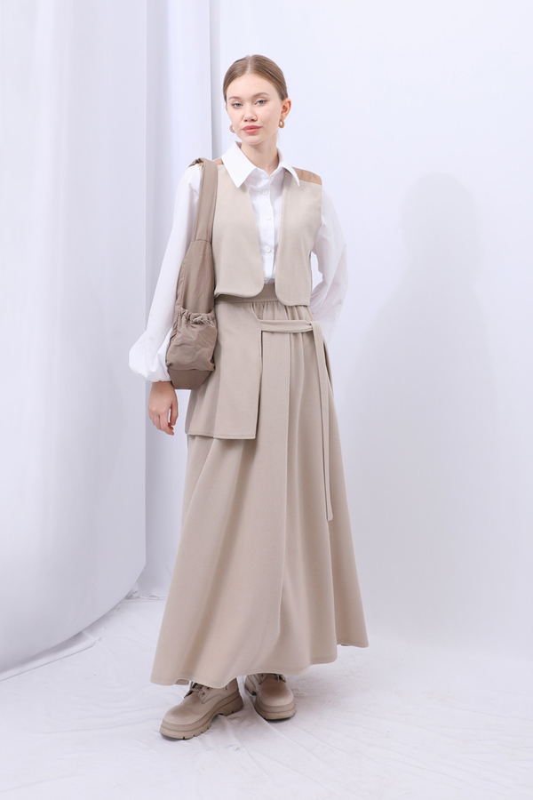 Yelekli Triko Takım Krem - 4