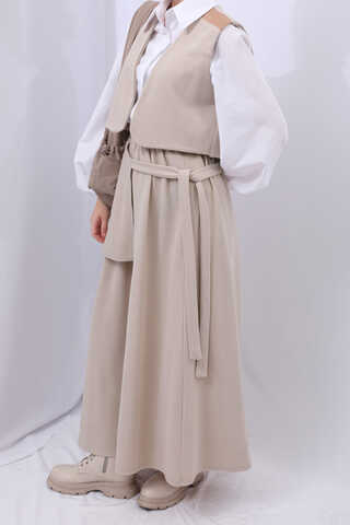 Yelekli Triko Takım Krem - 8