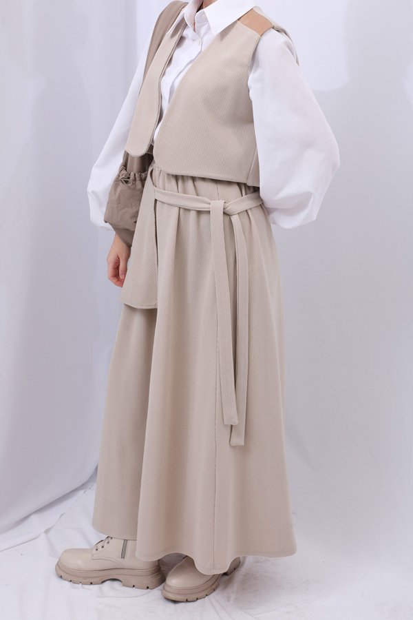 Yelekli Triko Takım Krem - 8