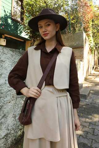 Yelekli Triko Takım Krem - 12