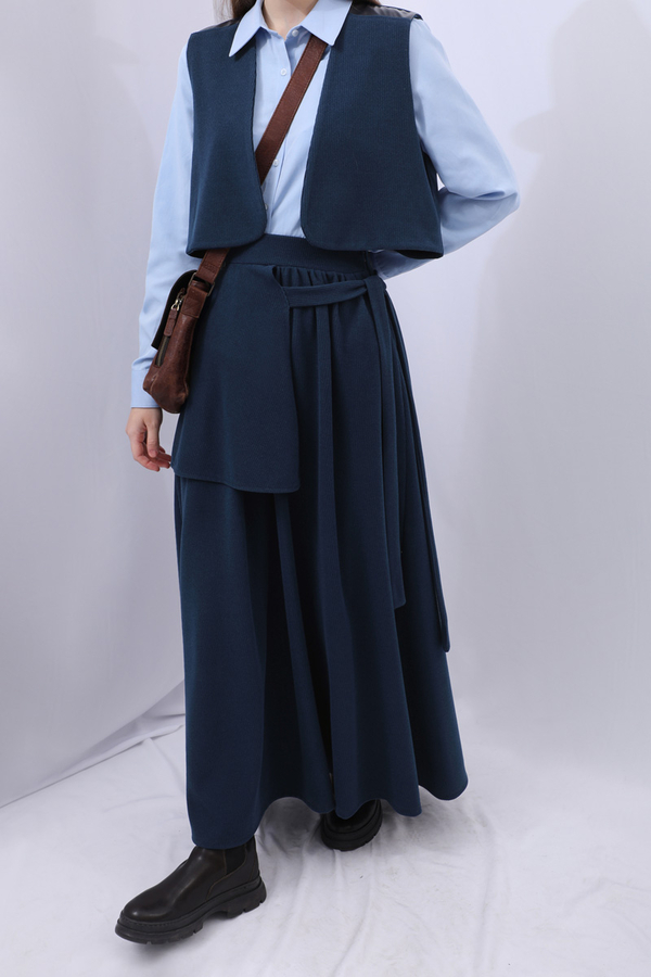 Yelekli Triko Takım Lacivert - 4