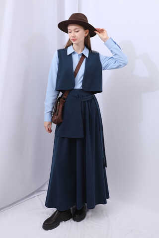 Yelekli Triko Takım Lacivert - 1