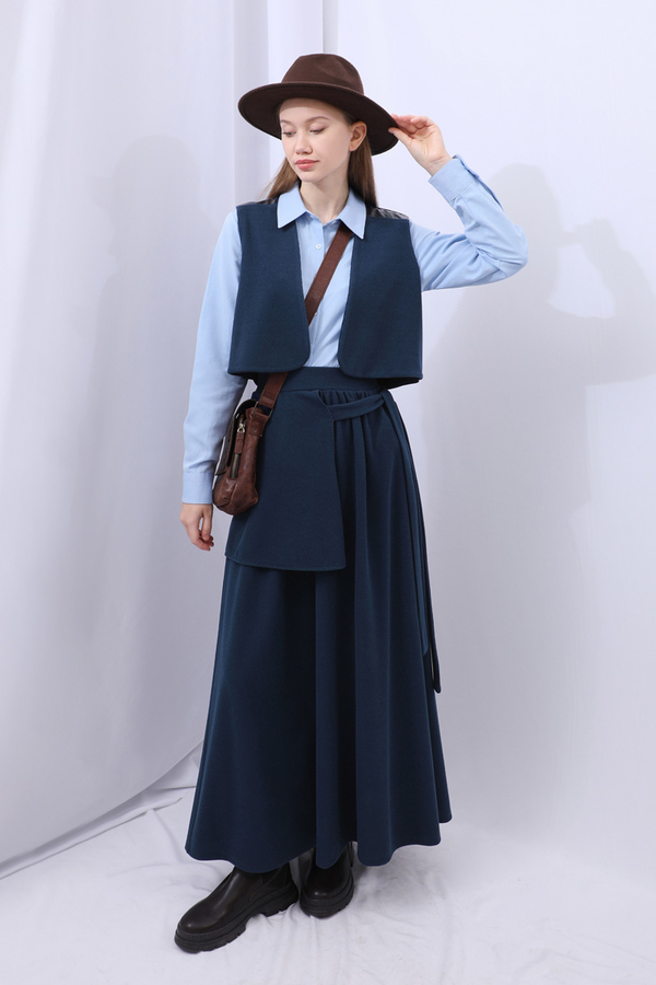 Yelekli Triko Takım Lacivert - 1