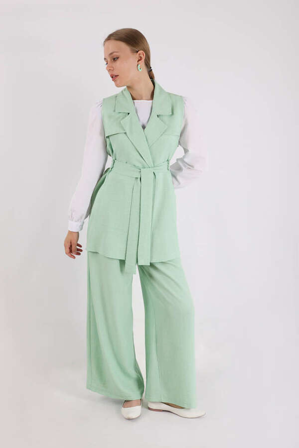 Yelekli Üçlü Takım Su Yeşili - 5