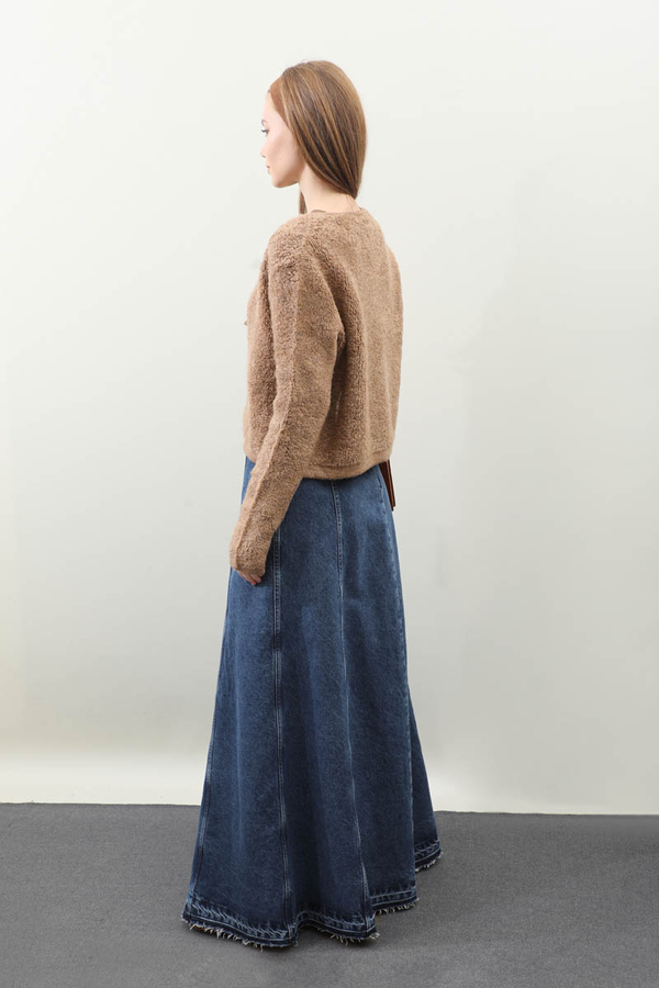 Yıkamalı Dikiş Detaylı Denim Etek Mavi - 8