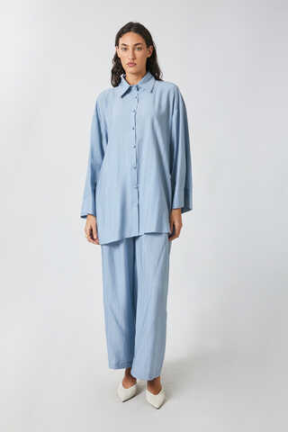 Yıkamalı Tunik Takım Bebe Mavisi - 1