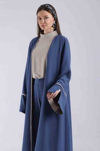 Yırtmaçlı Abaya Takım İndigo - 4