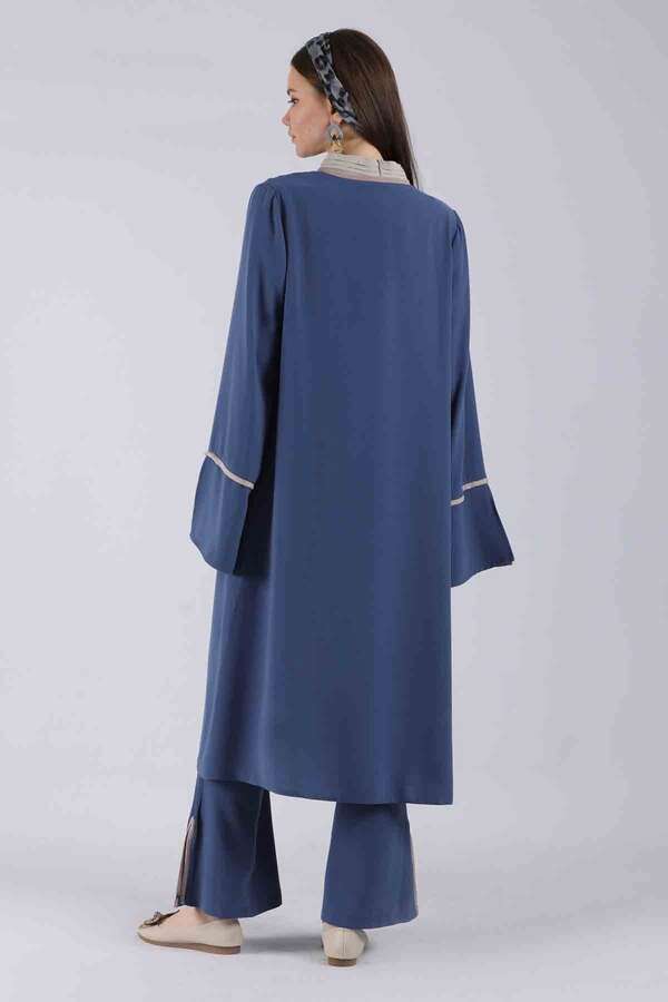 Yırtmaçlı Abaya Takım İndigo - 5