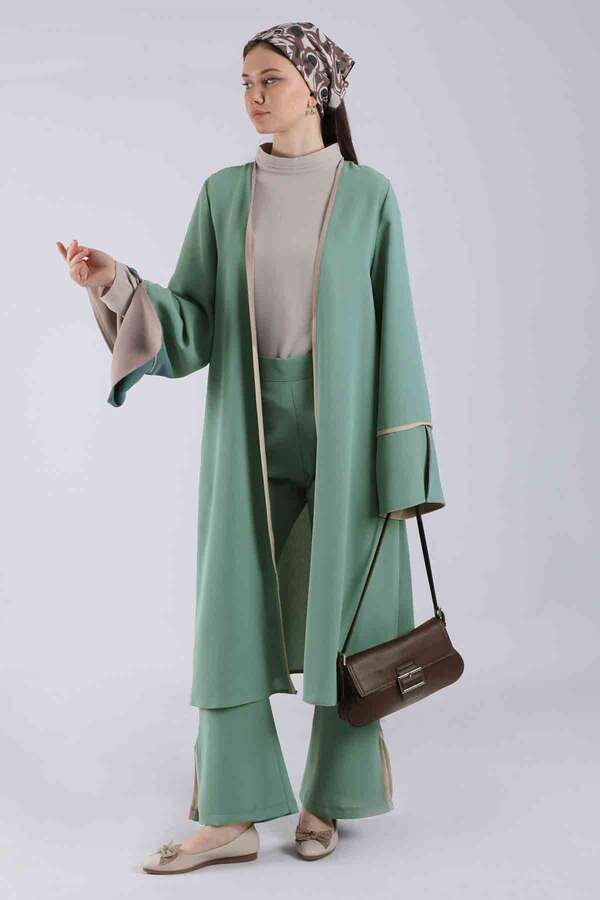 Yırtmaçlı Abaya Takım Mint - 1