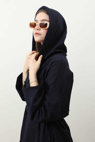 Yırtmaçlı Kapüşonlu Elbise Lacivert - 4