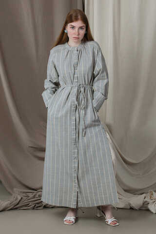 Yırtmaçlı Keten Uzun Tunik Gri - 3