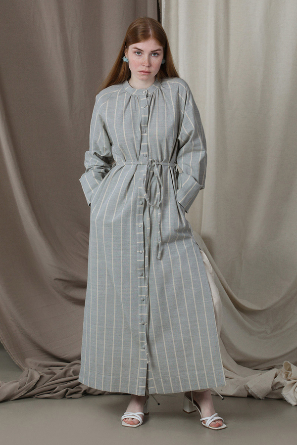 Yırtmaçlı Keten Uzun Tunik Gri - 3