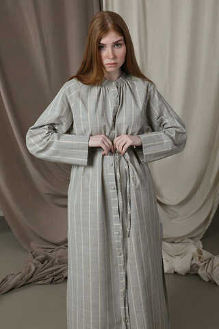 Yırtmaçlı Keten Uzun Tunik Gri - 4