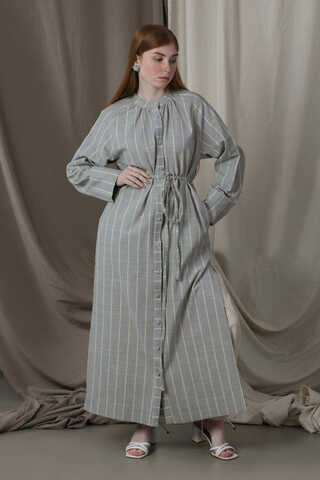 Yırtmaçlı Keten Uzun Tunik Gri - 5