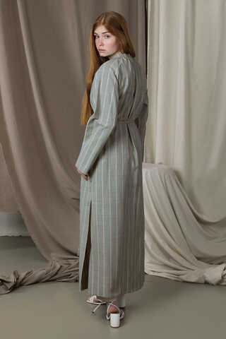 Yırtmaçlı Keten Uzun Tunik Gri - 6