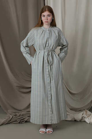 Yırtmaçlı Keten Uzun Tunik Gri - 1