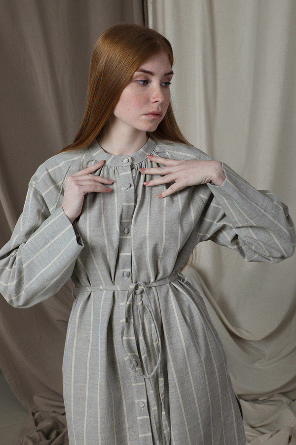 Yırtmaçlı Keten Uzun Tunik Gri - 2