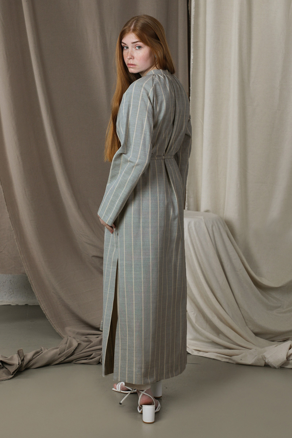 Yırtmaçlı Keten Uzun Tunik Gri - 6