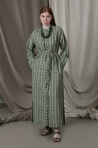 Yırtmaçlı Keten Uzun Tunik Haki - 1