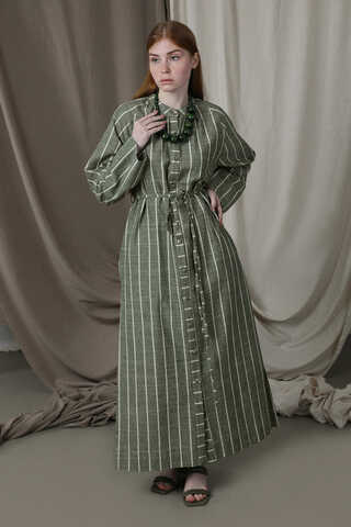 Yırtmaçlı Keten Uzun Tunik Haki - 2