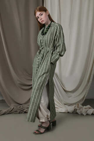 Yırtmaçlı Keten Uzun Tunik Haki - 3