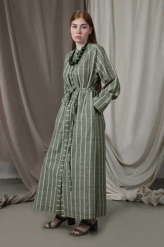 Yırtmaçlı Keten Uzun Tunik Haki - 4