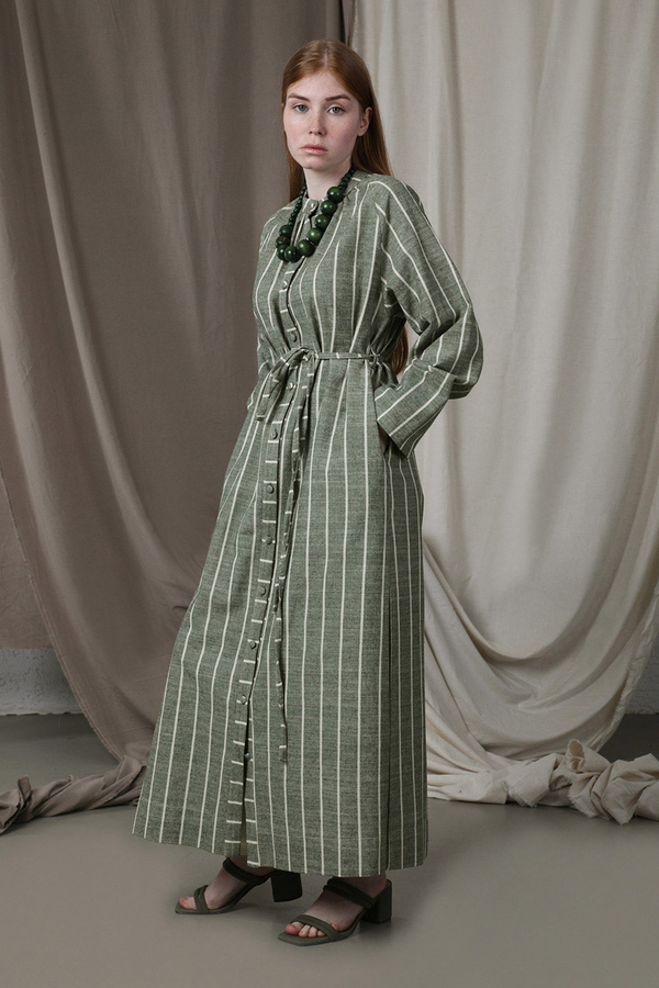 Yırtmaçlı Keten Uzun Tunik Haki - 4