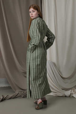 Yırtmaçlı Keten Uzun Tunik Haki - 5