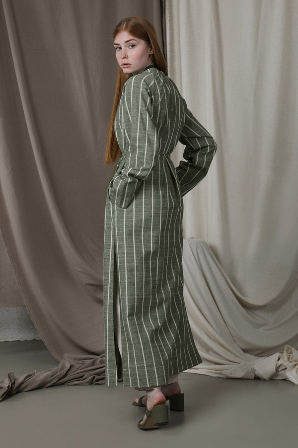 Yırtmaçlı Keten Uzun Tunik Haki - 5