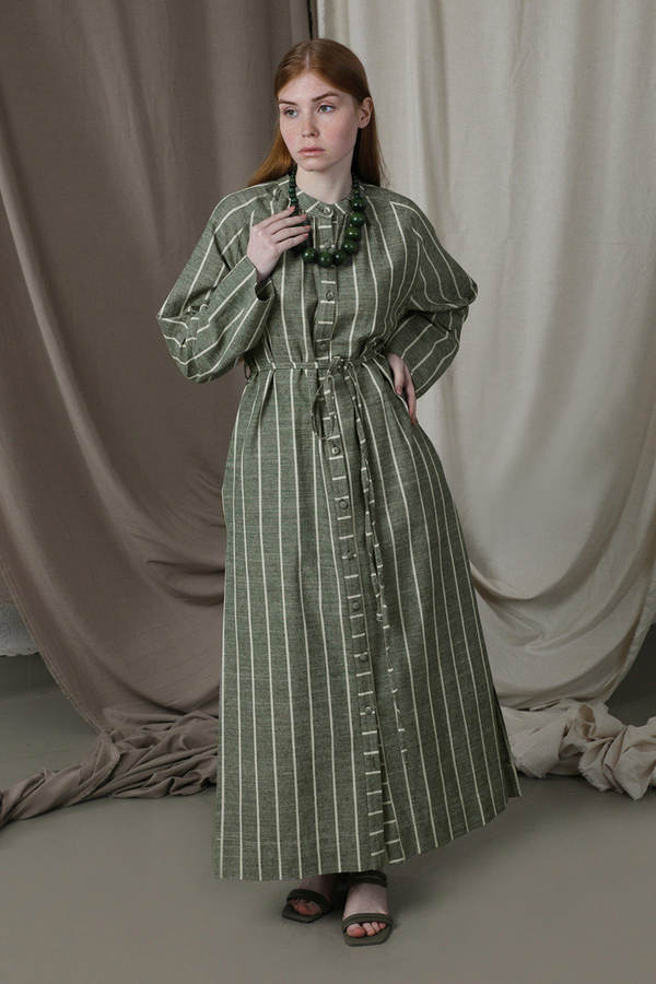 Yırtmaçlı Keten Uzun Tunik Haki - 2