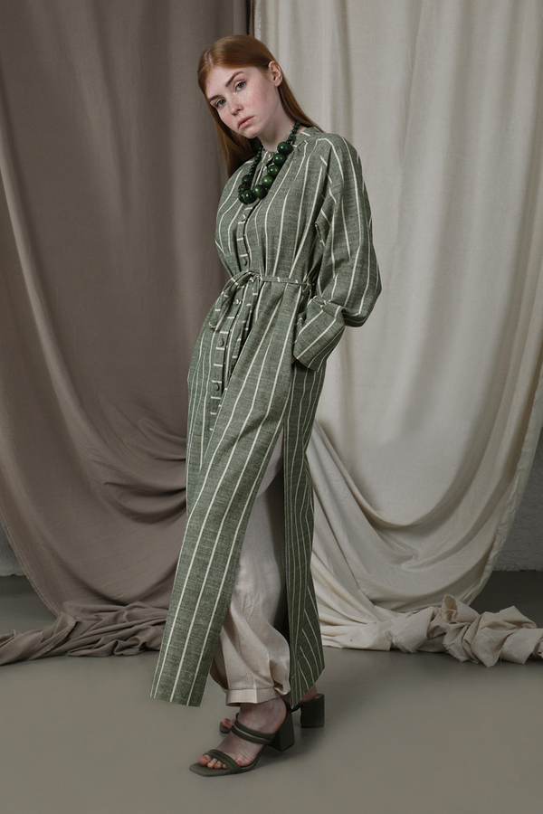 Yırtmaçlı Keten Uzun Tunik Haki - 3