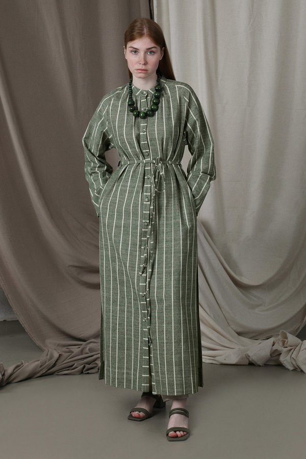 Yırtmaçlı Keten Uzun Tunik Haki 