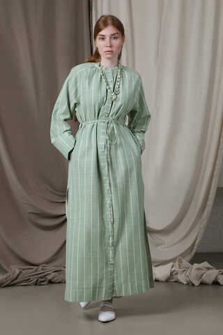 Yırtmaçlı Keten Uzun Tunik Mint - 1