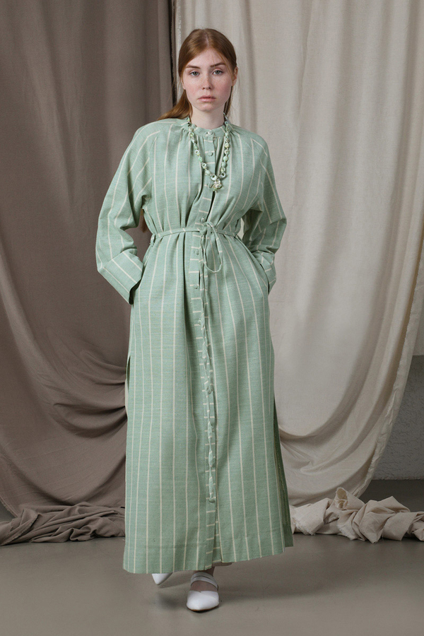 Yırtmaçlı Keten Uzun Tunik Mint - 1