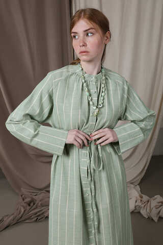 Yırtmaçlı Keten Uzun Tunik Mint - 2