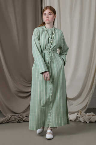 Yırtmaçlı Keten Uzun Tunik Mint - 3