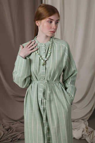 Yırtmaçlı Keten Uzun Tunik Mint - 4