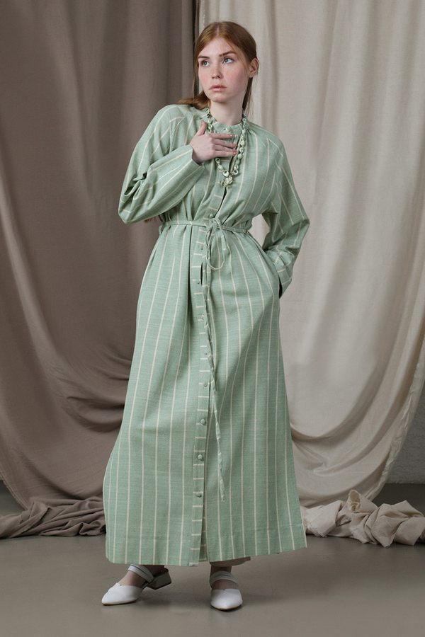 Yırtmaçlı Keten Uzun Tunik Mint - 5