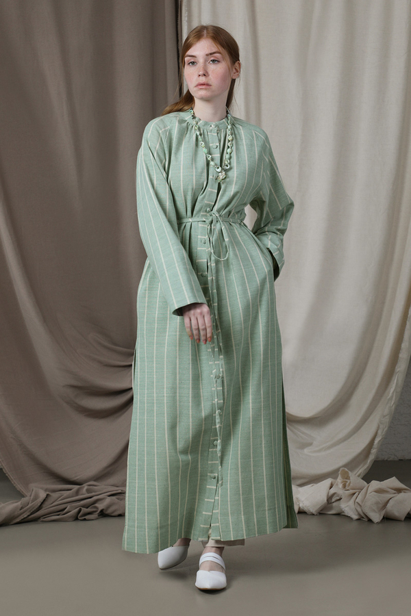 Yırtmaçlı Keten Uzun Tunik Mint - 3