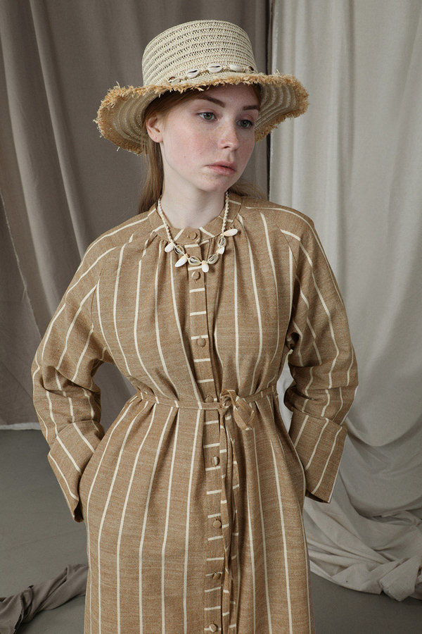 Yırtmaçlı Keten Uzun Tunik Taba - 2