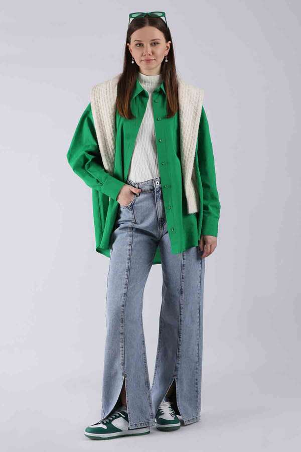 Yırtmaçlı Kot Pantolon Açık Mavi - 3