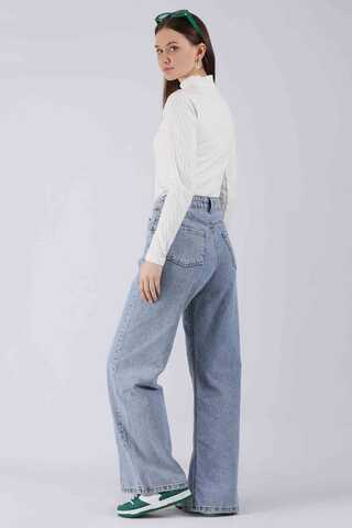 Yırtmaçlı Kot Pantolon Açık Mavi - 4