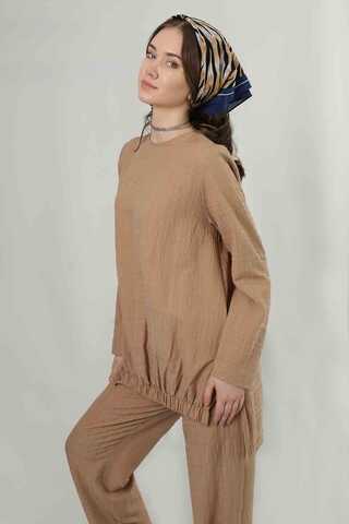 Yırtmaçlı Tunik Pantolon Takım Camel - 2
