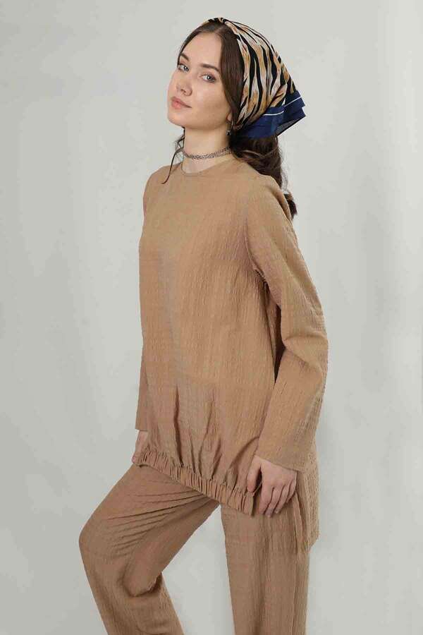 Yırtmaçlı Tunik Pantolon Takım Camel - 2